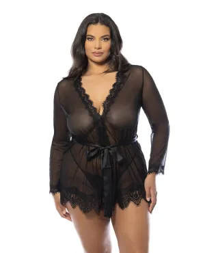 Oh la la Cheri Queen Eyelash Lace Sheer Mesh Provence Short Robe Black