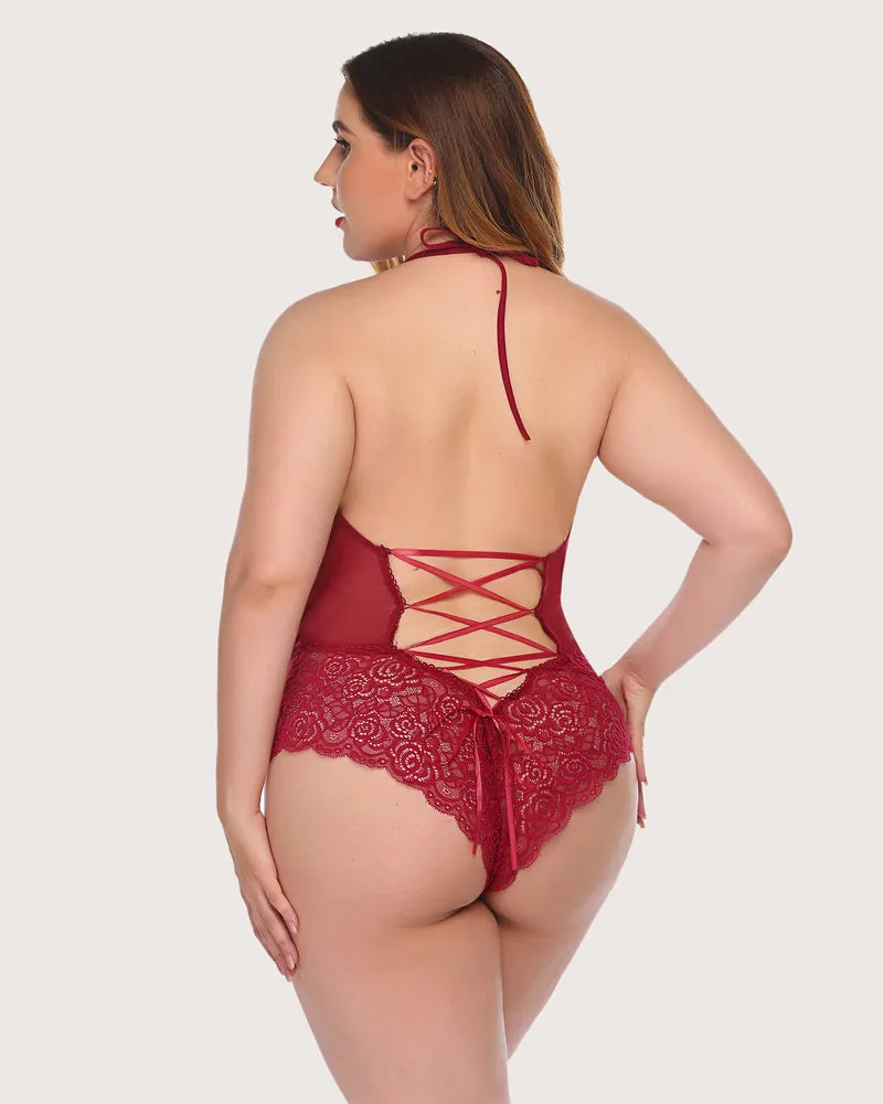 One Piece Lace Halter Bodysuit (DE Only)