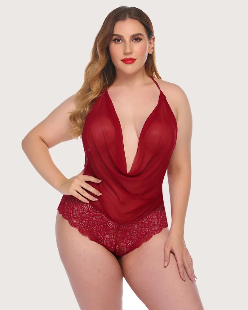 One Piece Lace Halter Bodysuit (DE Only)