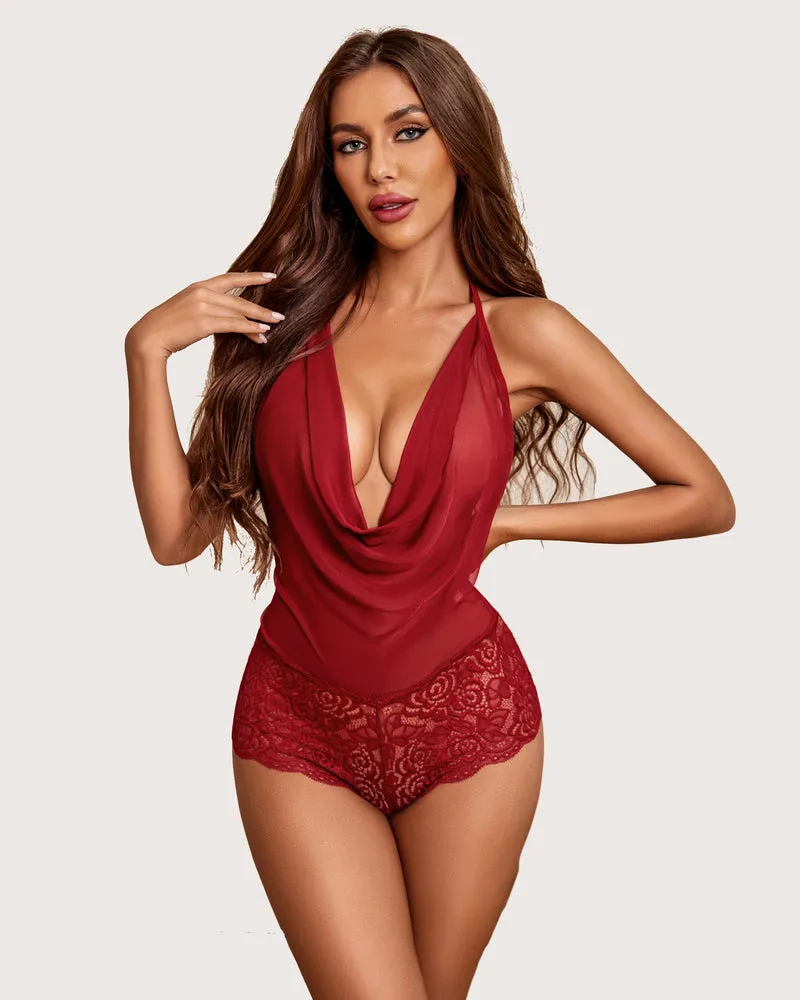 One Piece Lace Halter Bodysuit (DE Only)