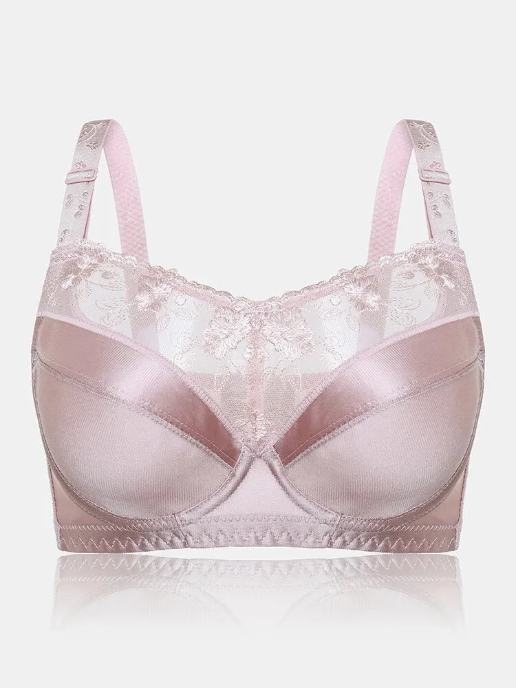 Push Up Lace Trim Breathable Thin Glossy Bra