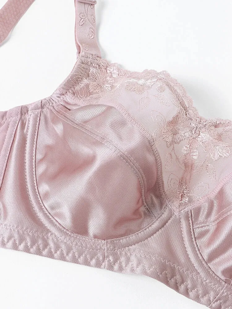 Push Up Lace Trim Breathable Thin Glossy Bra