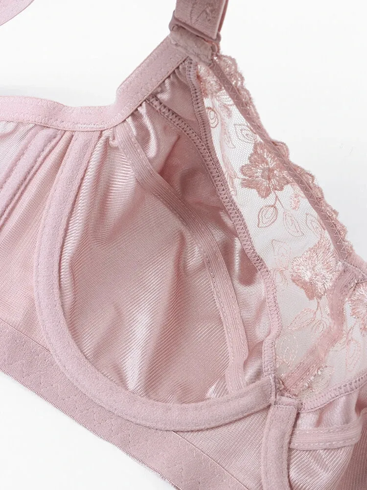 Push Up Lace Trim Breathable Thin Glossy Bra