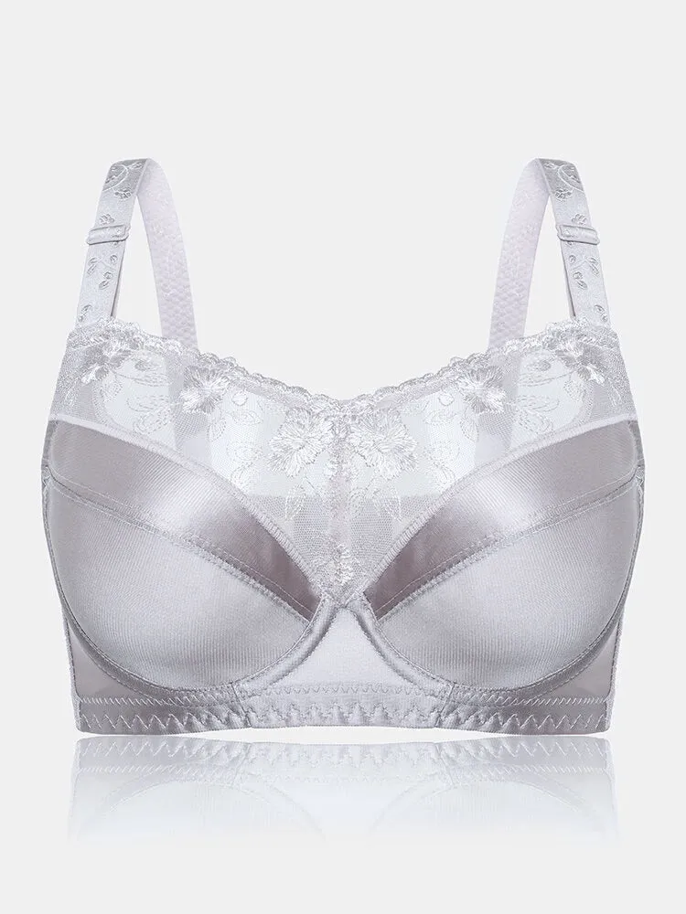 Push Up Lace Trim Breathable Thin Glossy Bra