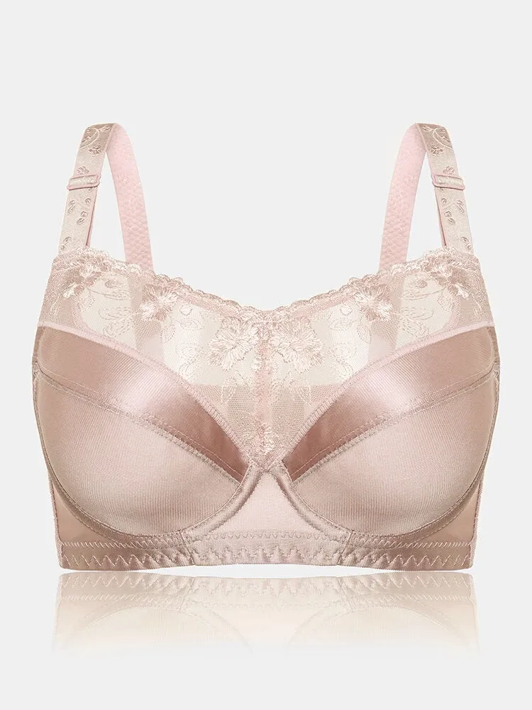 Push Up Lace Trim Breathable Thin Glossy Bra