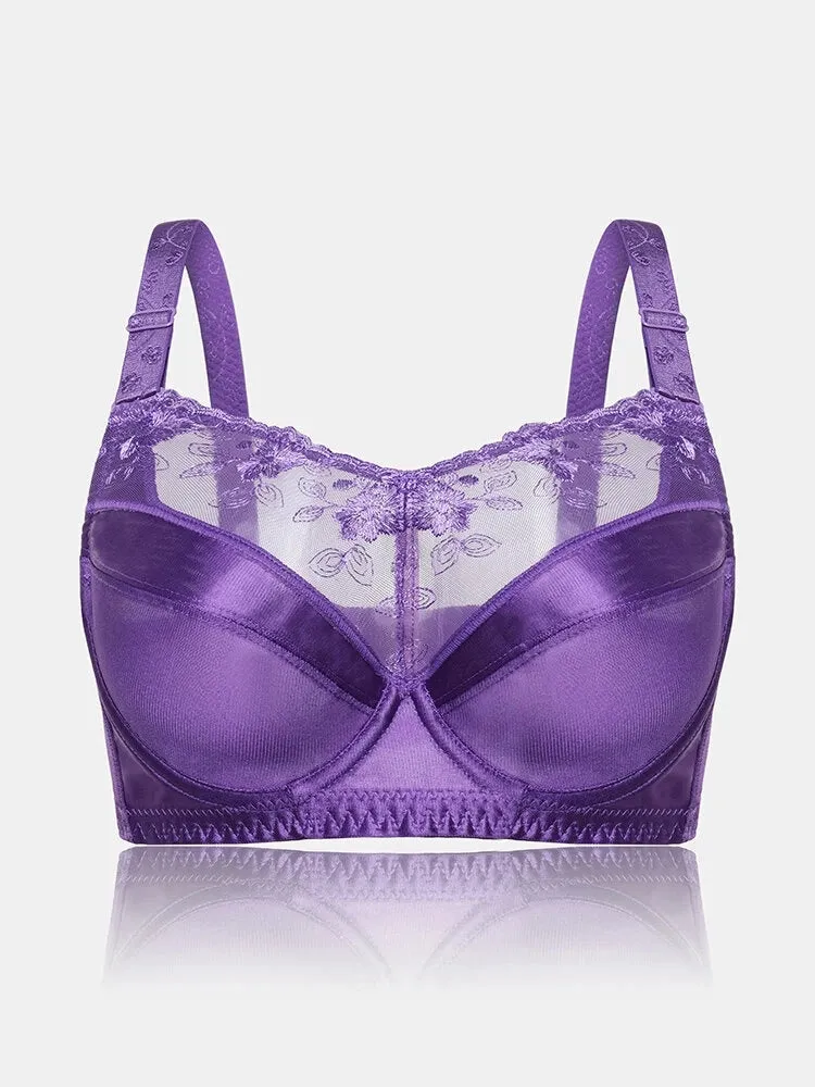 Push Up Lace Trim Breathable Thin Glossy Bra