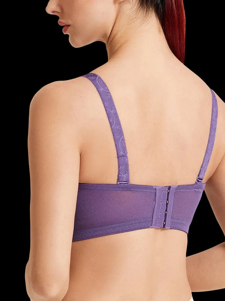 Push Up Lace Trim Breathable Thin Glossy Bra