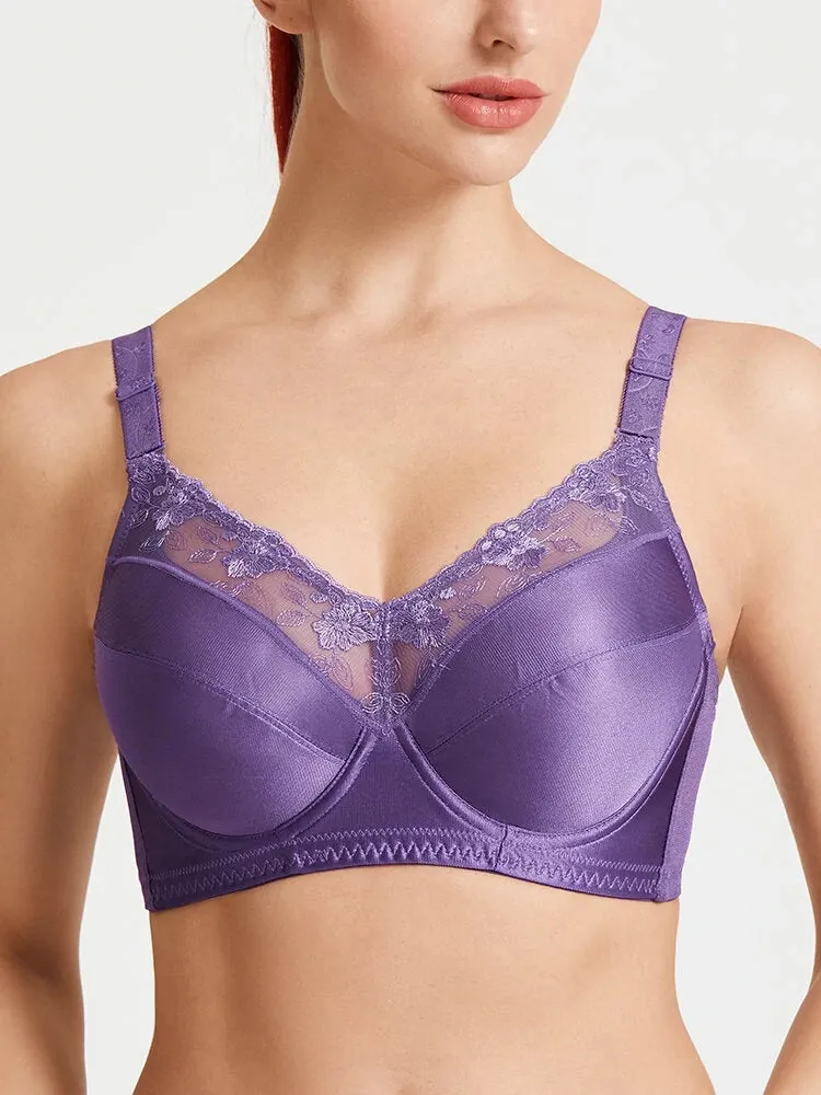 Push Up Lace Trim Breathable Thin Glossy Bra