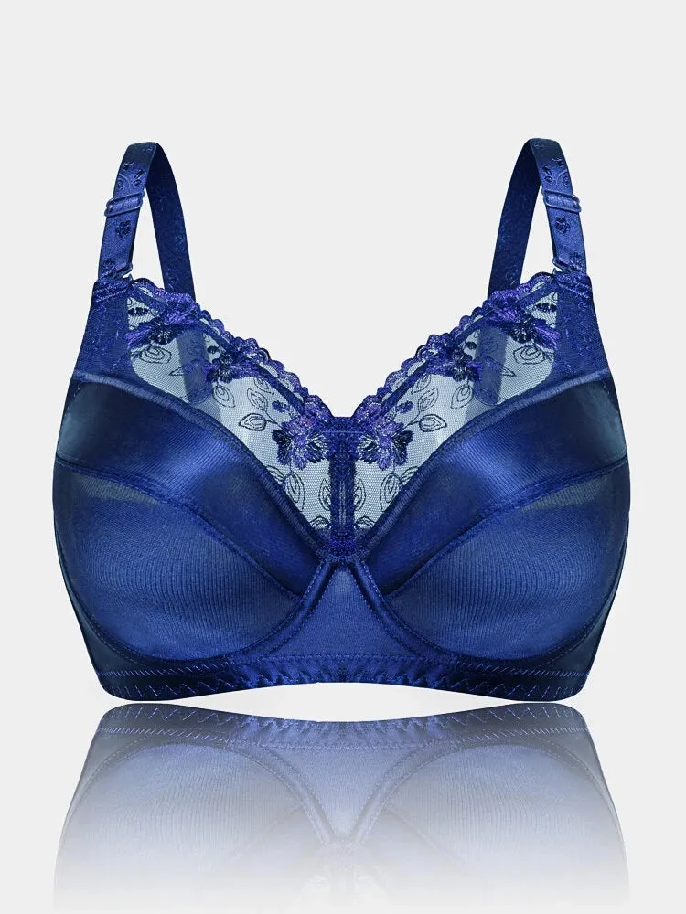 Push Up Lace Trim Breathable Thin Glossy Bra