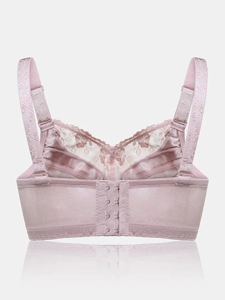 Push Up Lace Trim Breathable Thin Glossy Bra