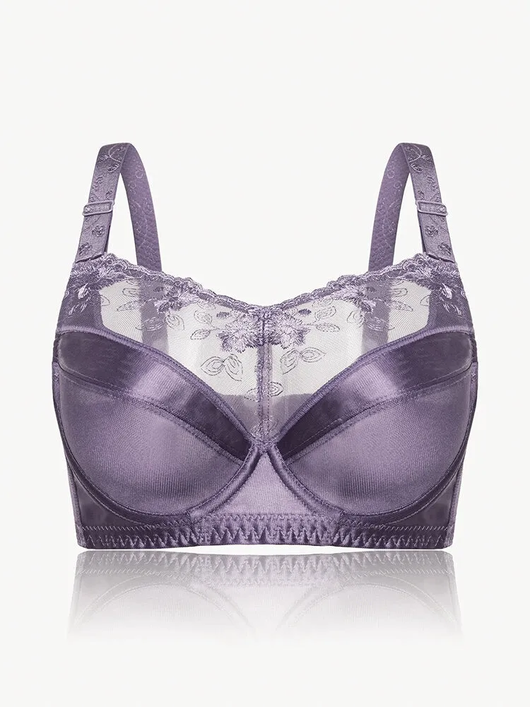 Push Up Lace Trim Breathable Thin Glossy Bra