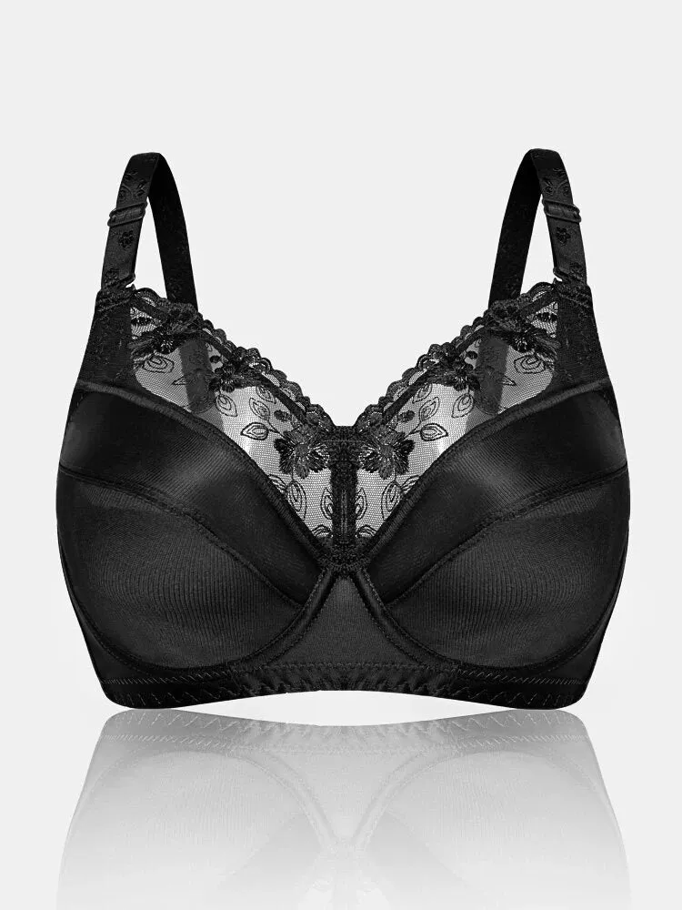 Push Up Lace Trim Breathable Thin Glossy Bra