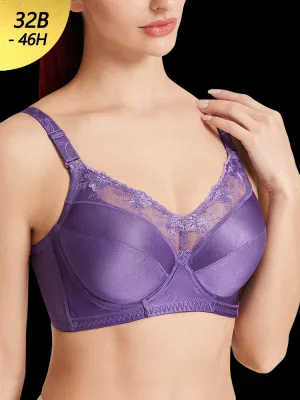 Push Up Lace Trim Breathable Thin Glossy Bra