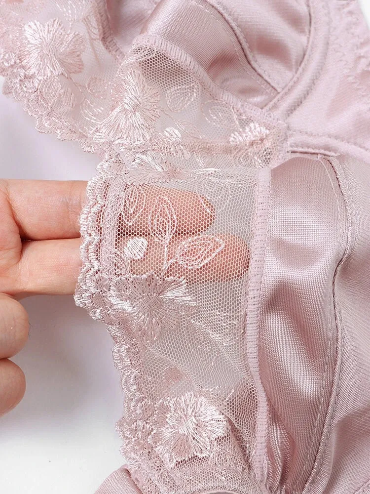 Push Up Lace Trim Breathable Thin Glossy Bra