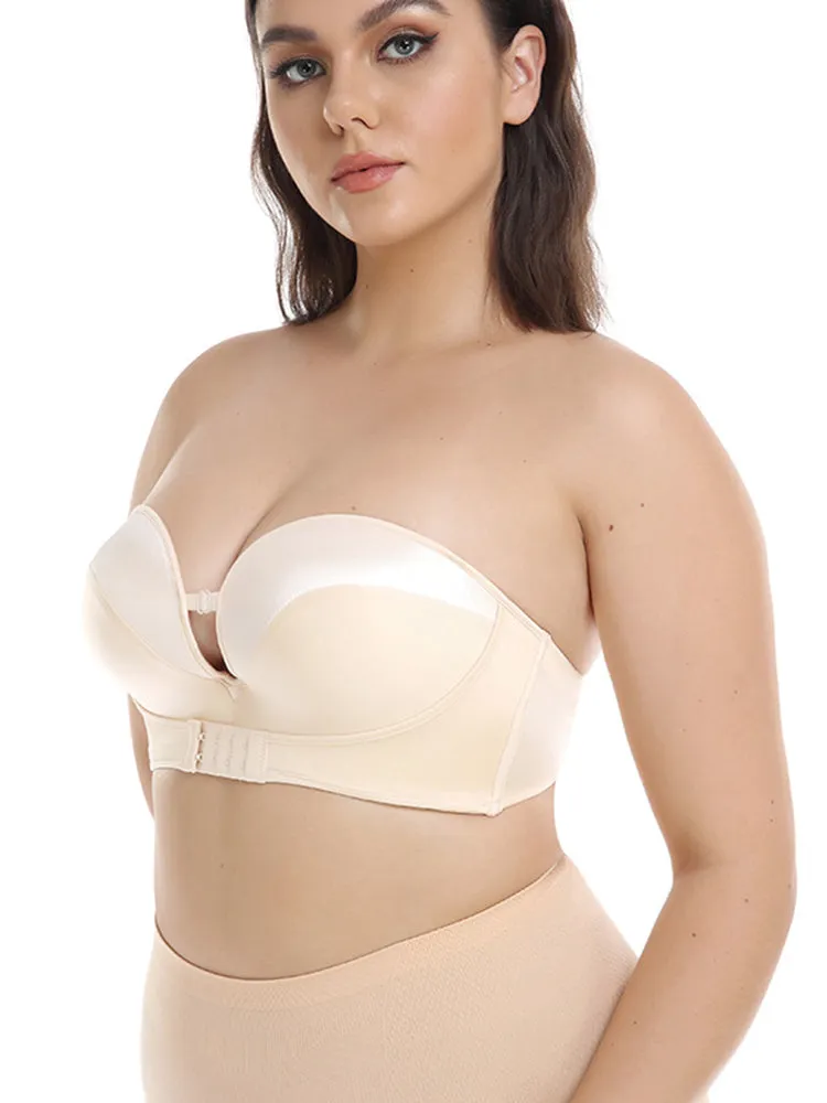 Push Up Lingerie Nonslip Bandeau Front Buckle Lift Strapless Bras