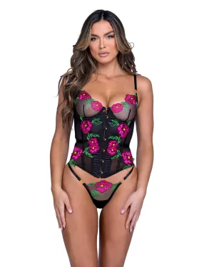 Roma Confidential Floral Embroidery Peony Paradise Corset Thong Set