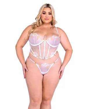 Roma Confidential Queen Peony Paradise Bridal Lace Bustier Set White/Gold