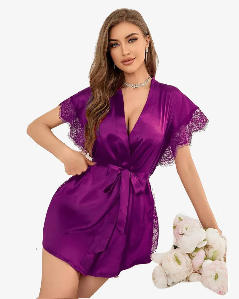 Satin Eyelash Sleepwear Robe