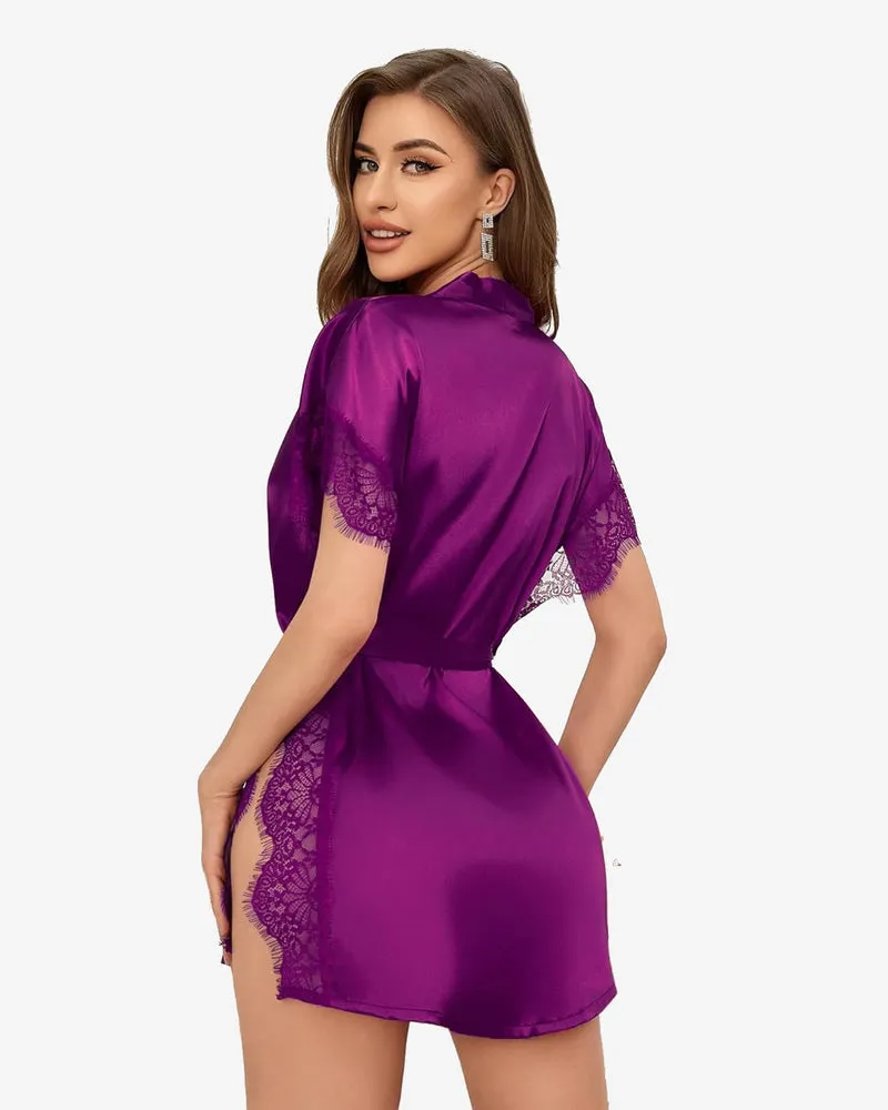 Satin Eyelash Sleepwear Robe