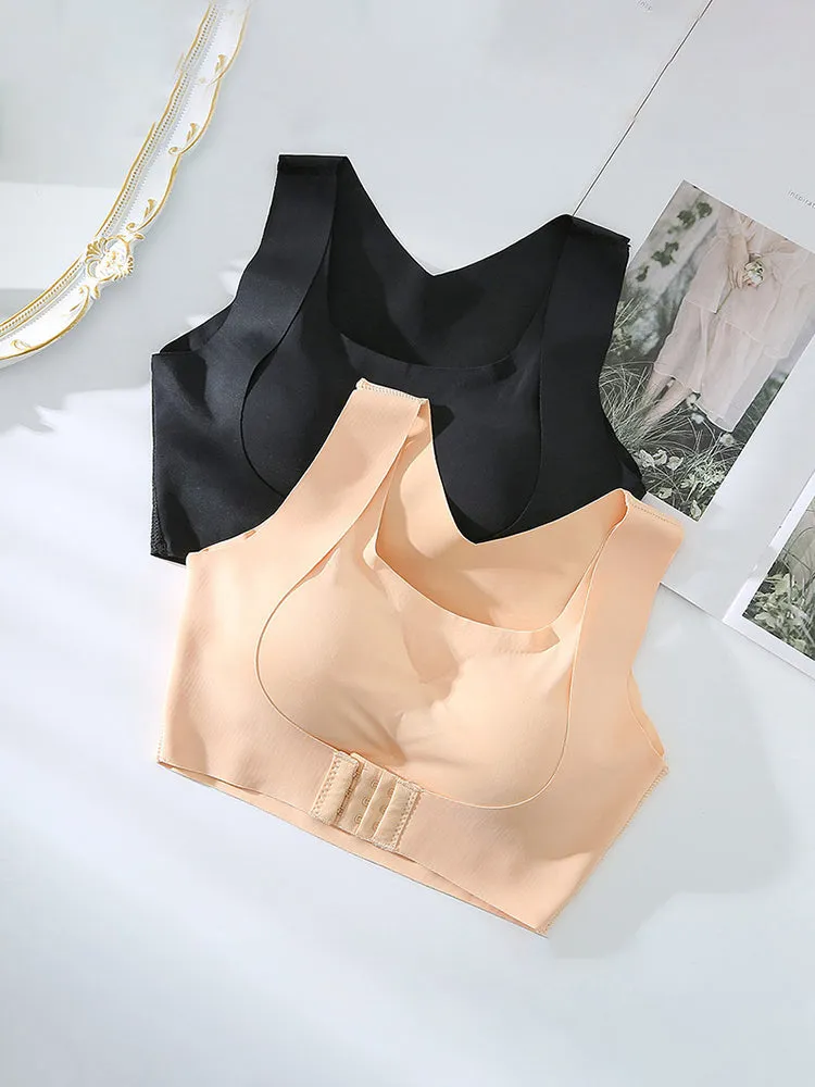 Seamless Front Closure Wide Straps Bra with Back Support