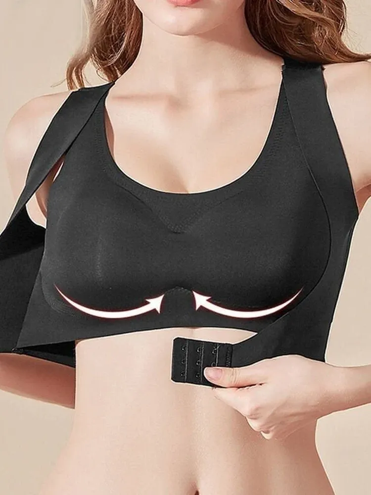 Seamless Front Closure Wide Straps Bra with Back Support