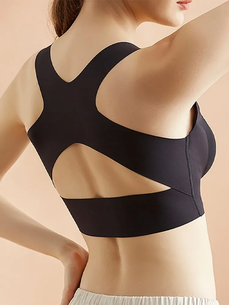 Seamless Front Closure Wide Straps Bra with Back Support