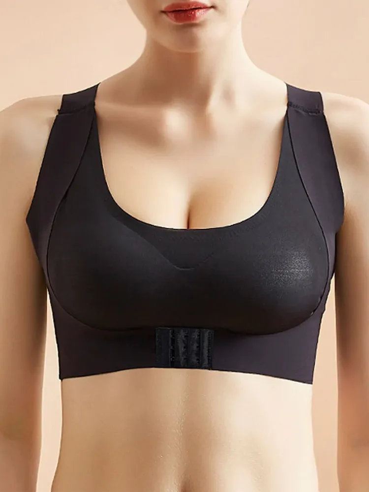 Seamless Front Closure Wide Straps Bra with Back Support