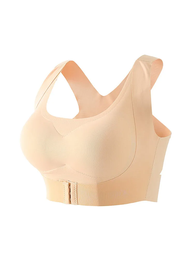 Seamless Front Closure Wide Straps Bra with Back Support