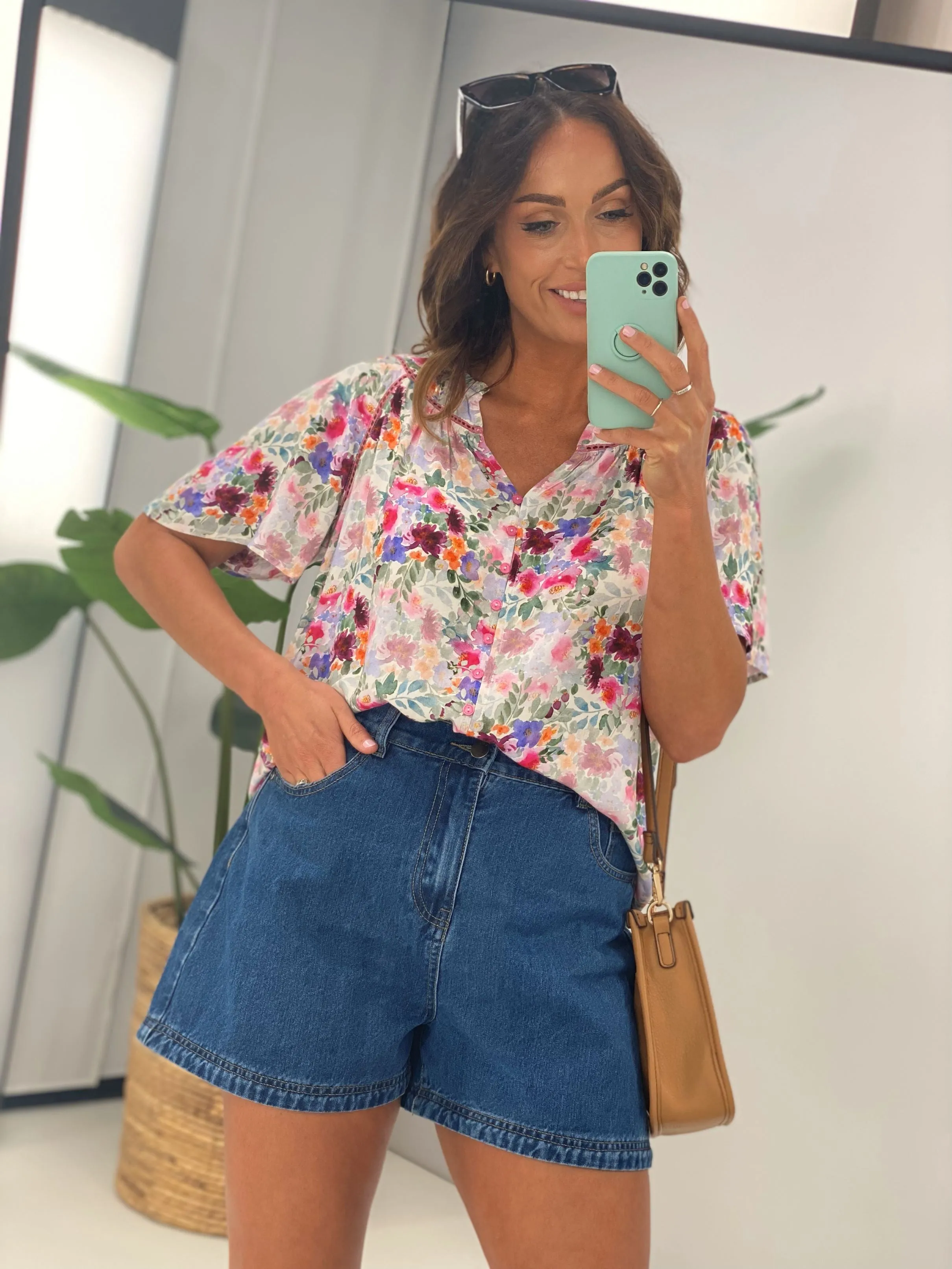 Silver Wishes Serena Lace York Top Pink Floral