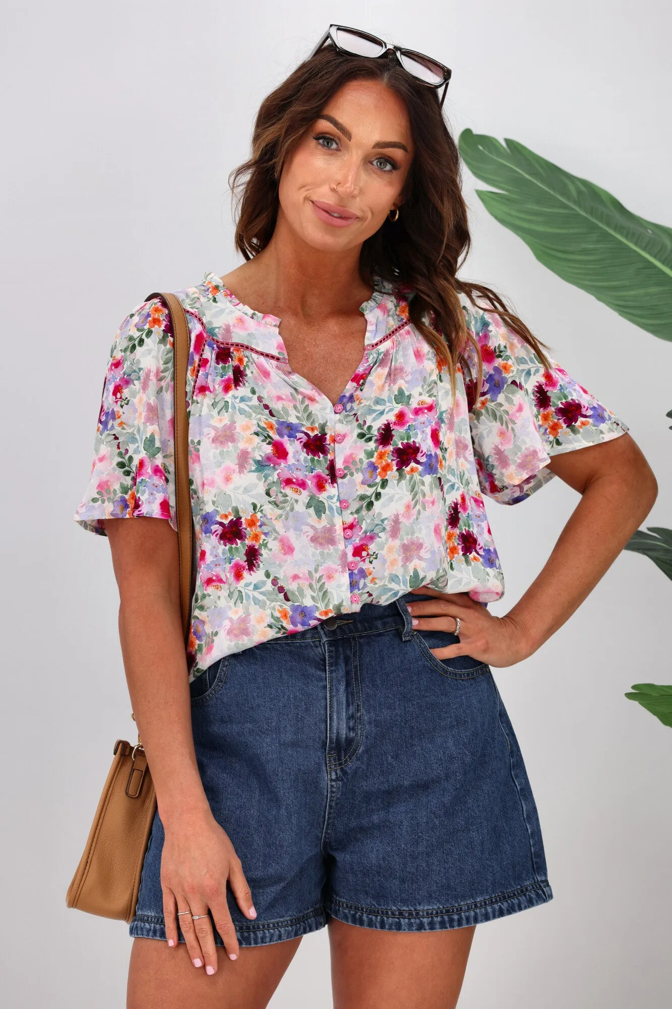 Silver Wishes Serena Lace York Top Pink Floral