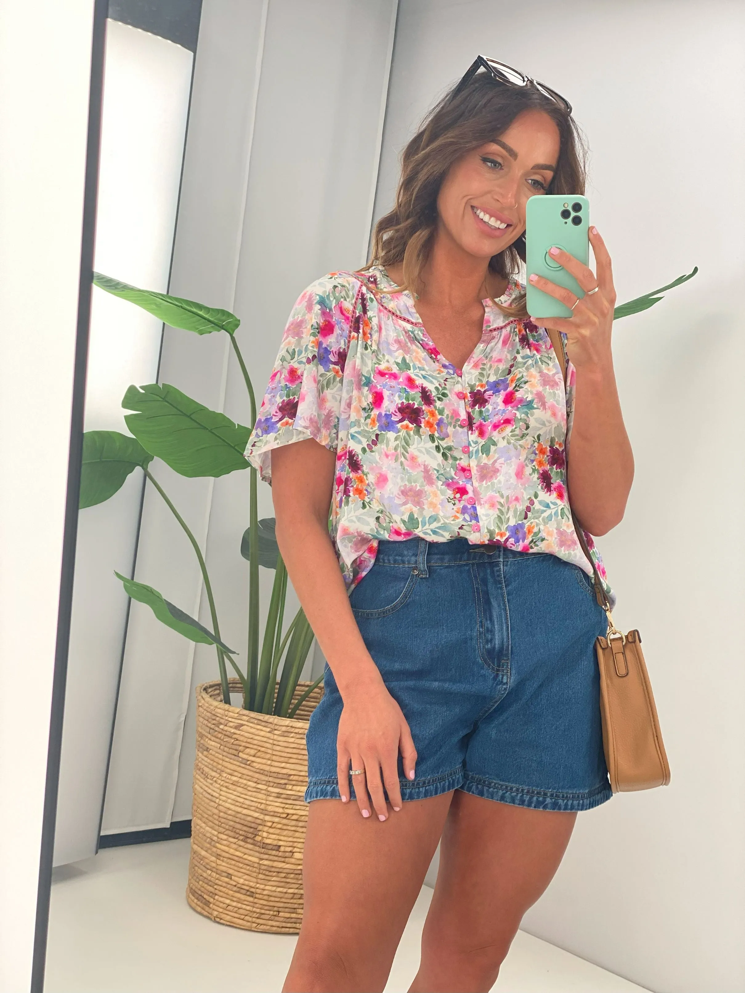 Silver Wishes Serena Lace York Top Pink Floral