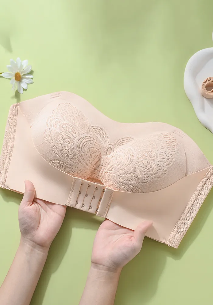Strapless Anti-Slip Invisible Front Closure Wire-Free Push-Up Bra