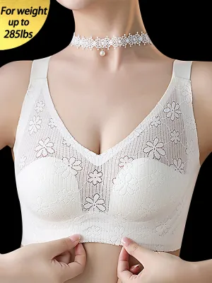 Summer Elegant Lace Floral Breathable Wireless Bra
