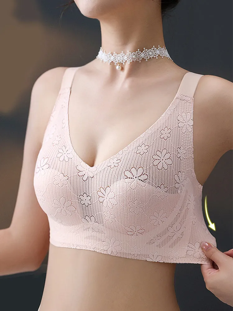 Summer Elegant Lace Floral Breathable Wireless Bra