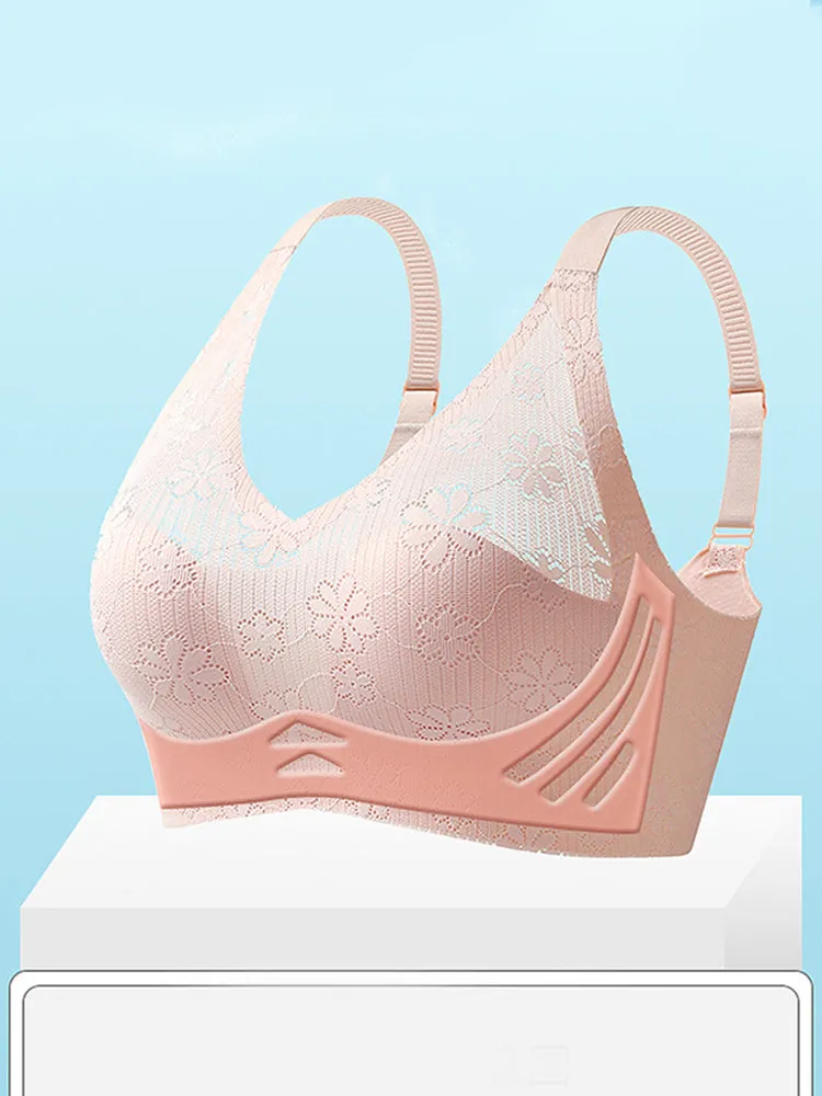 Summer Elegant Lace Floral Breathable Wireless Bra