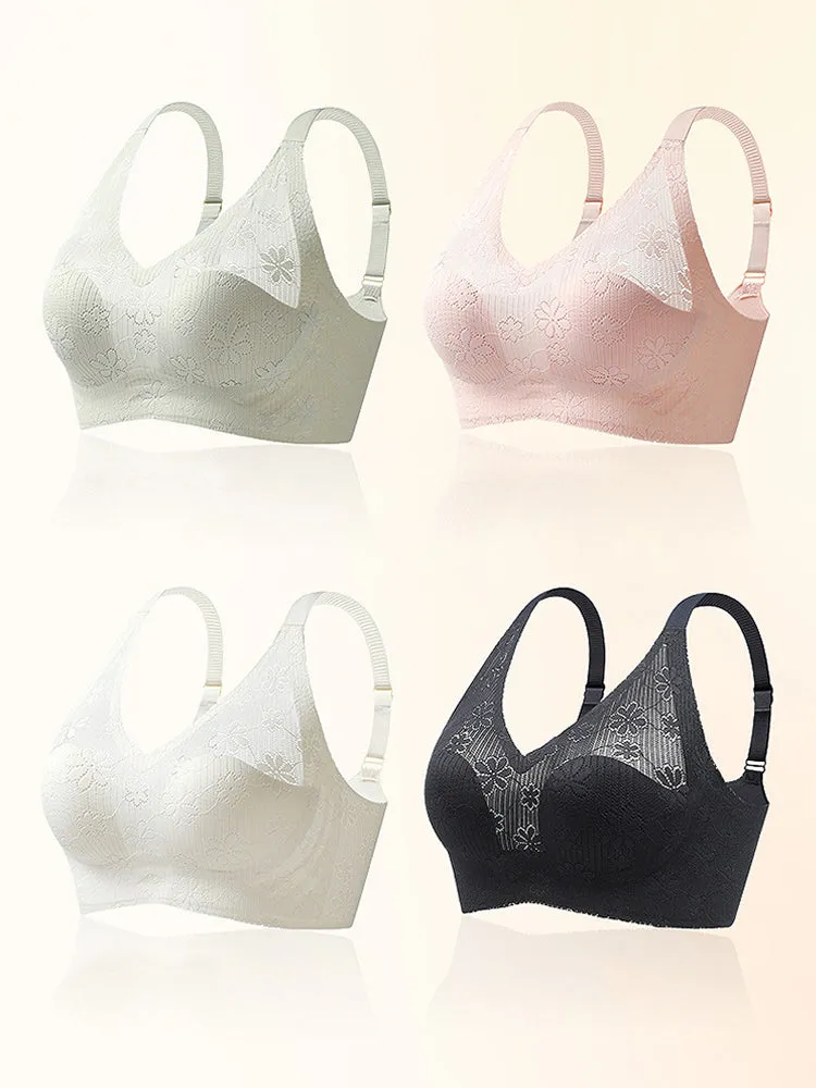 Summer Elegant Lace Floral Breathable Wireless Bra