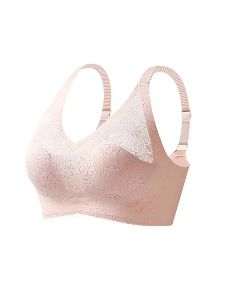 Summer Elegant Lace Floral Breathable Wireless Bra