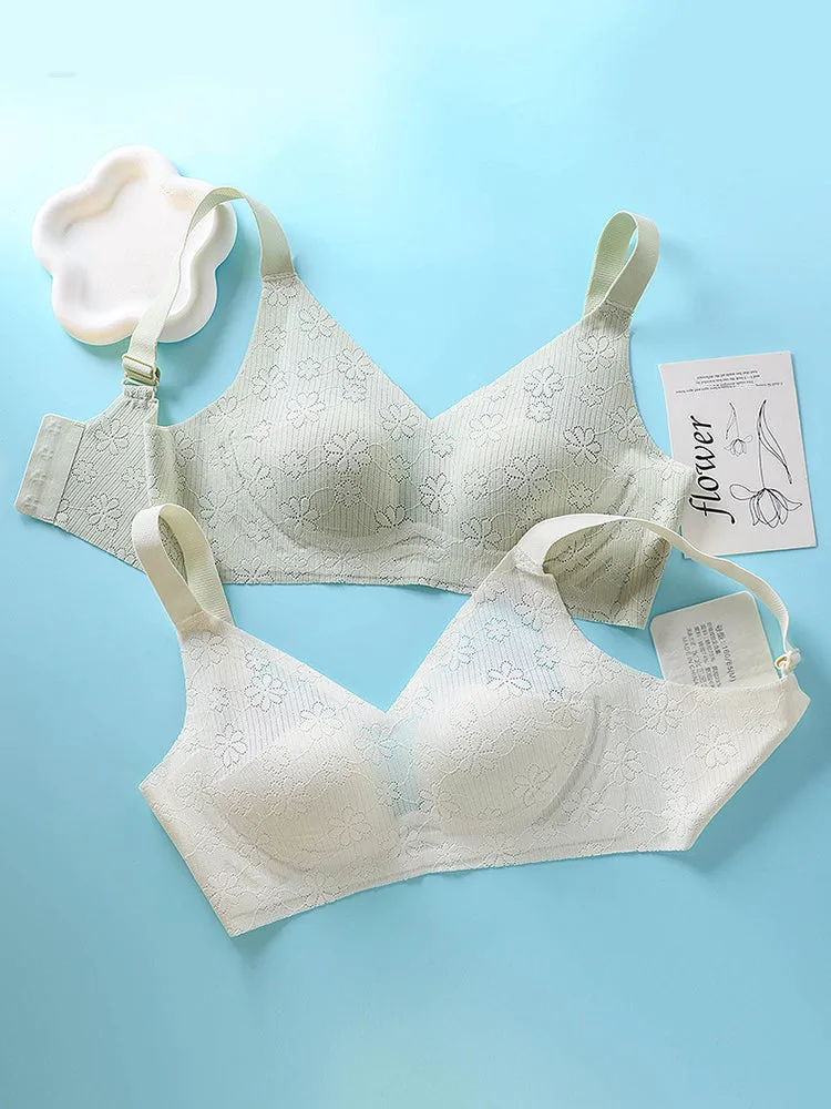 Summer Elegant Lace Floral Breathable Wireless Bra