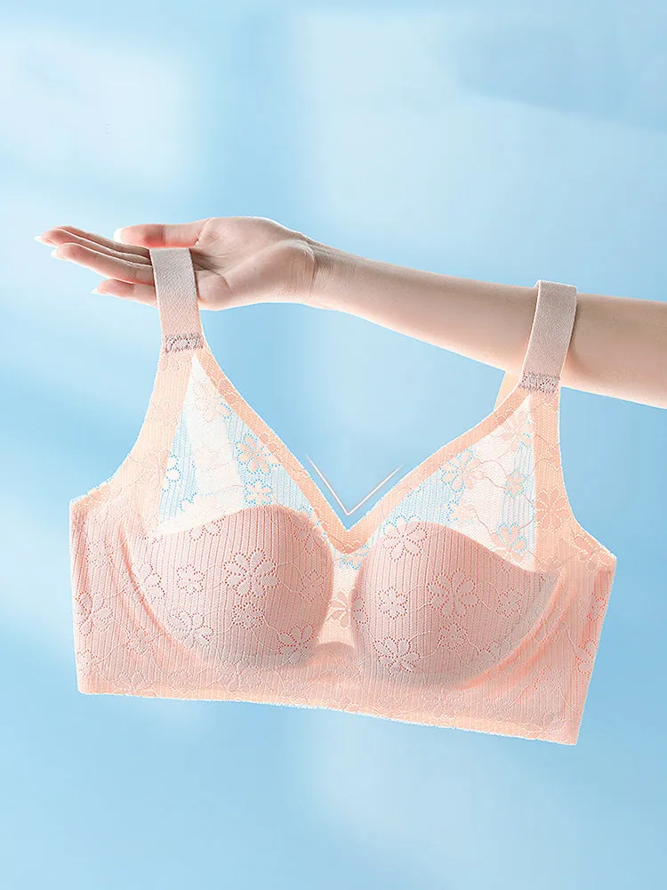 Summer Elegant Lace Floral Breathable Wireless Bra