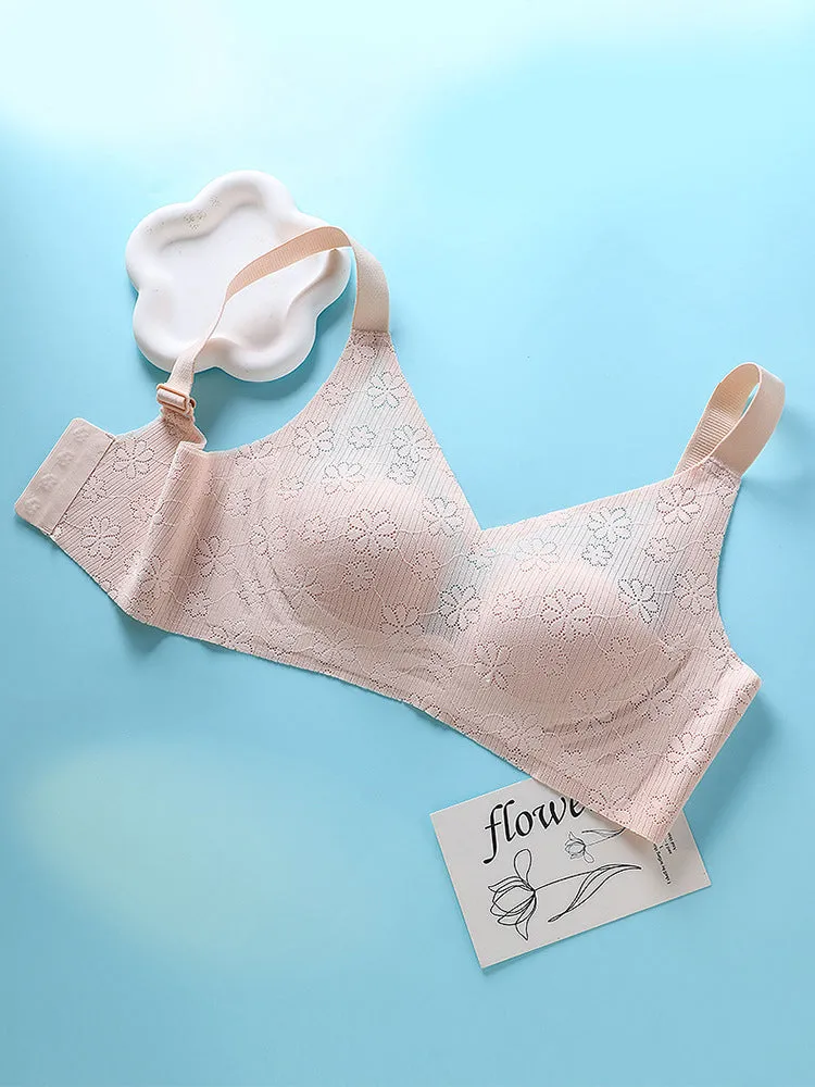 Summer Elegant Lace Floral Breathable Wireless Bra
