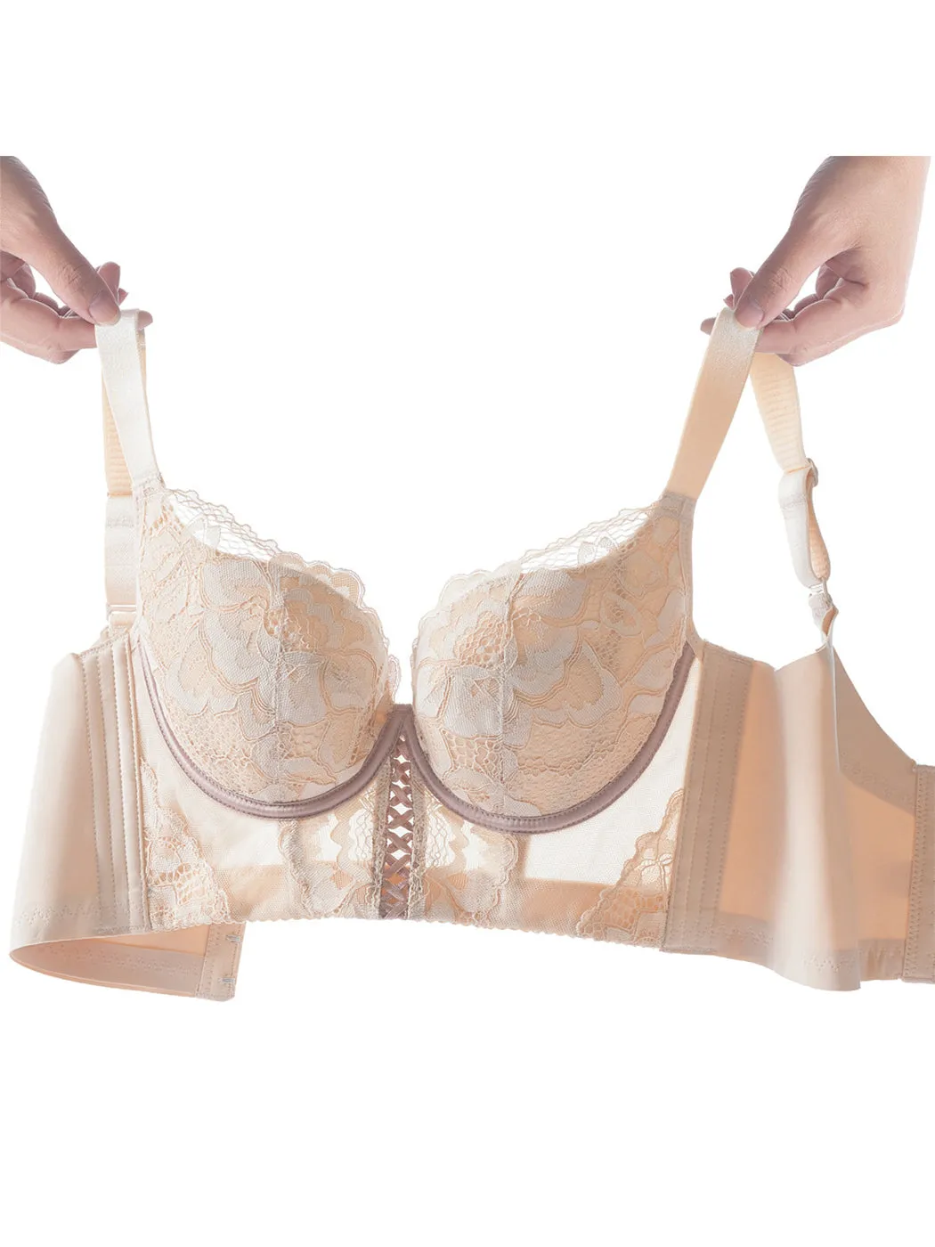 V-Neck Lace High Side Support Underwire Bra