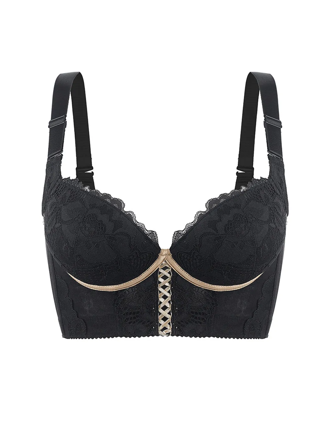 V-Neck Lace High Side Support Underwire Bra