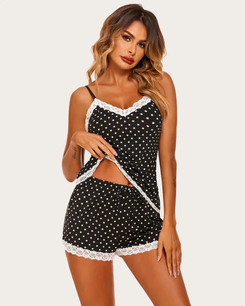White Edge Lace Trim Short PJ Set