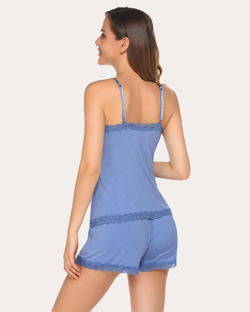 White Edge Lace Trim Short PJ Set