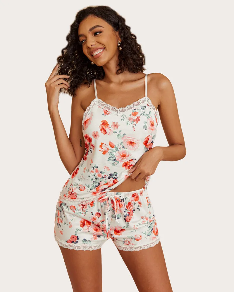 White Edge Lace Trim Short PJ Set