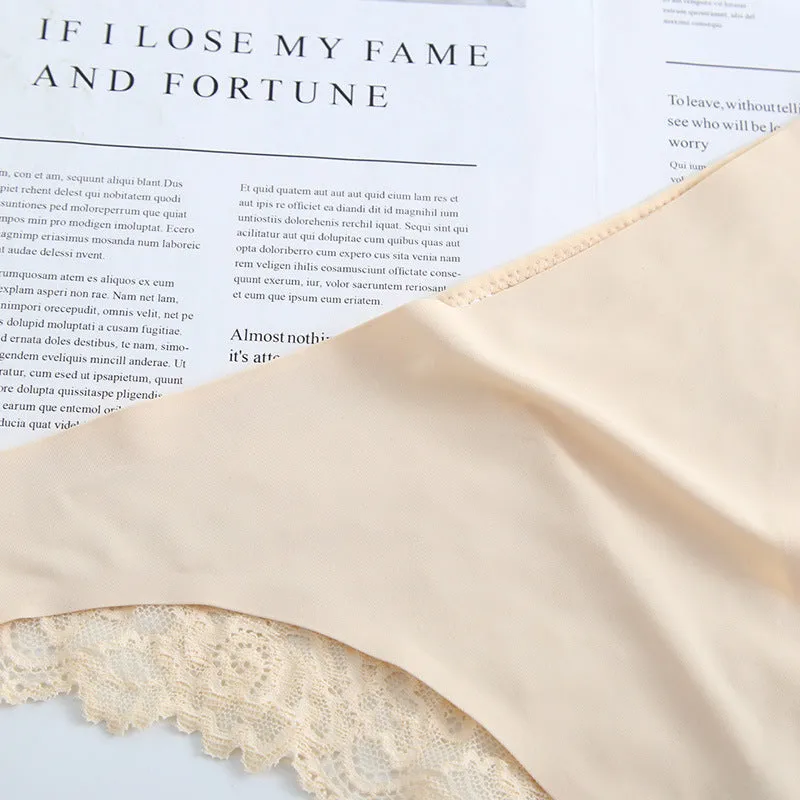 Women Sexy Lace Ice Silk Hip Cut Panties