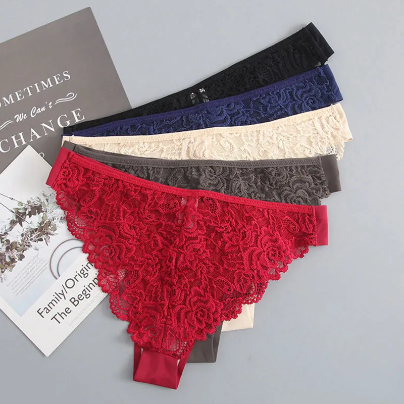 Women Sexy Lace Ice Silk Hip Cut Panties