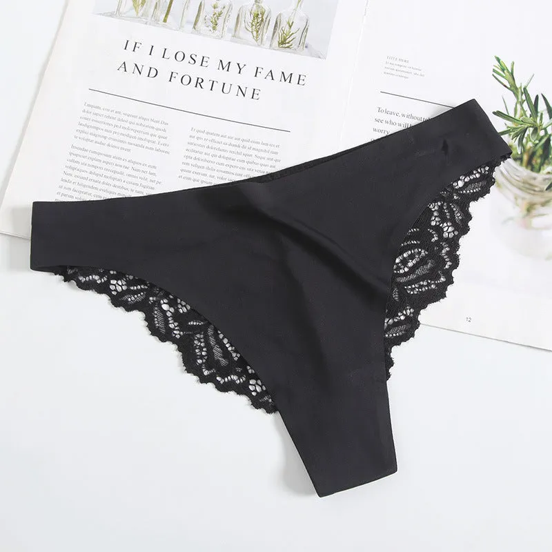 Women Sexy Lace Ice Silk Hip Cut Panties