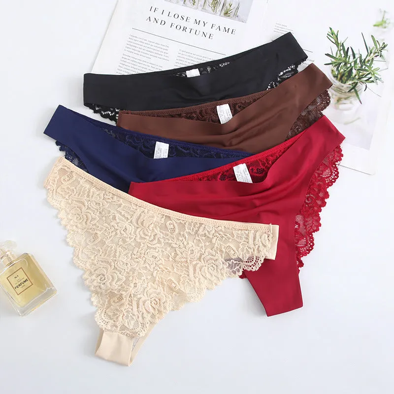 Women Sexy Lace Ice Silk Hip Cut Panties