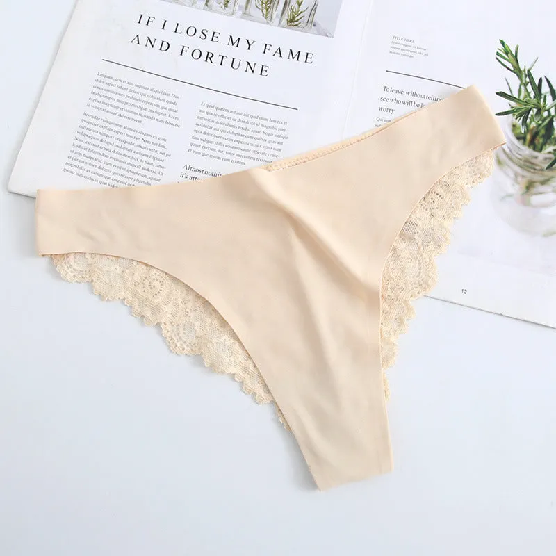 Women Sexy Lace Ice Silk Hip Cut Panties